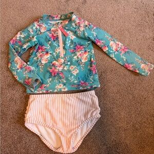 Ruffle Butts Teal and Pink Floral Rashguard Set